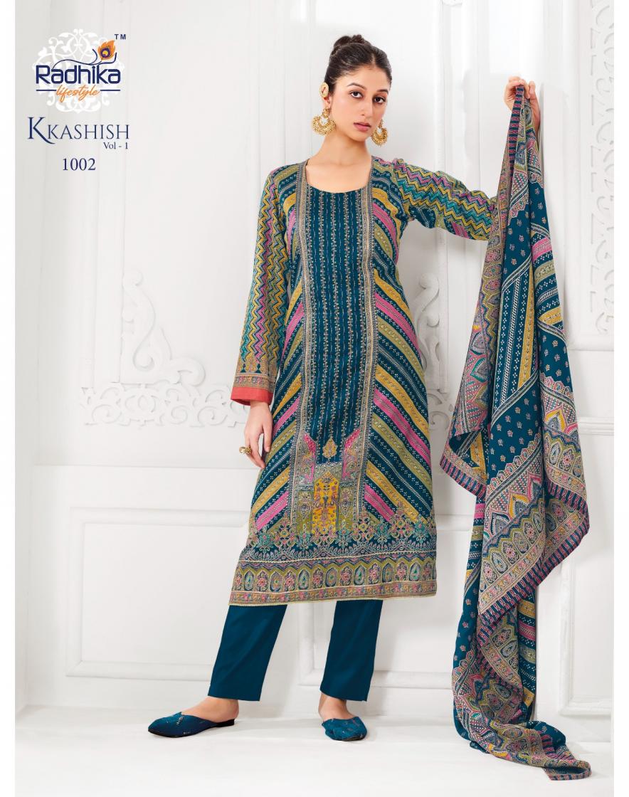 kkashish vol 1 by radhika lifestyle jam satin full stitch big size suit for womens
