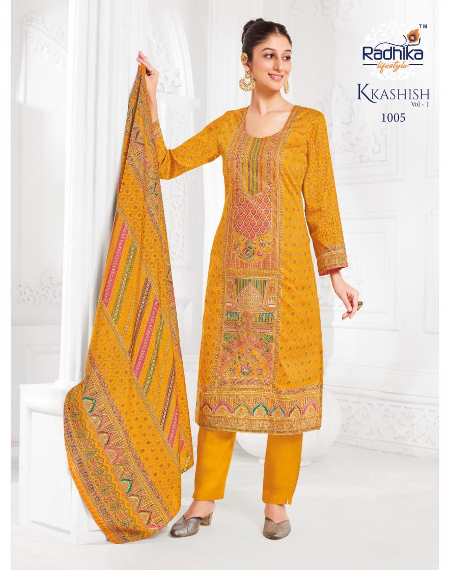 kkashish vol 1 by radhika lifestyle jam satin full stitch big size suit for womens