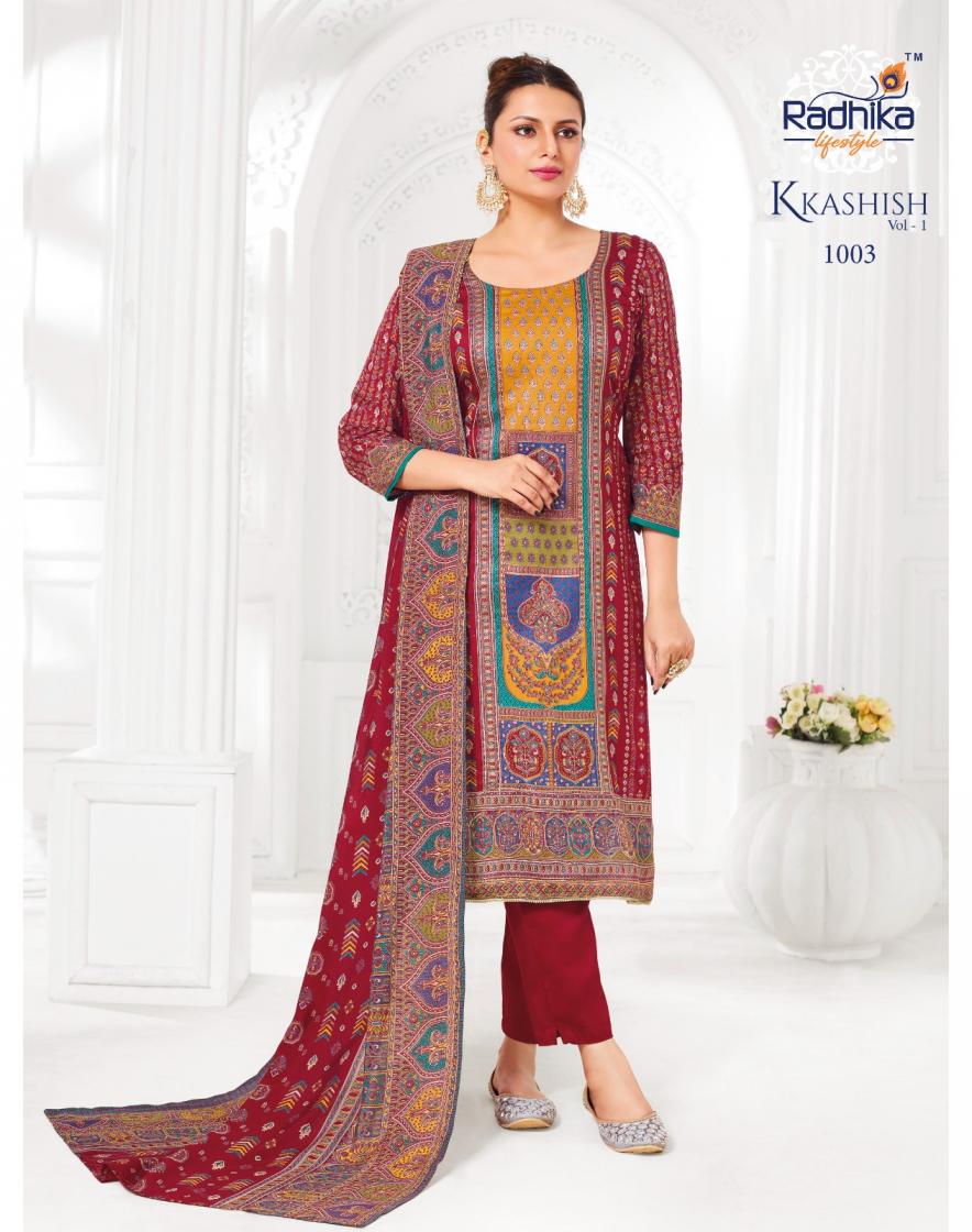 kkashish vol 1 by radhika lifestyle jam satin full stitch big size suit for womens