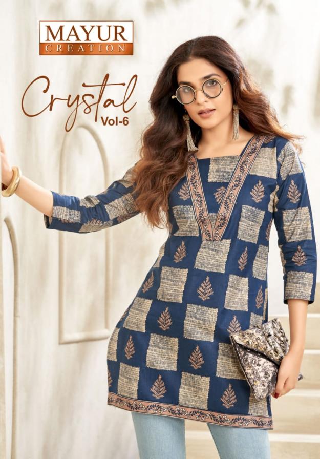 mayur creation crystal vol 6 poplin fully stitch plus size short kurtis 