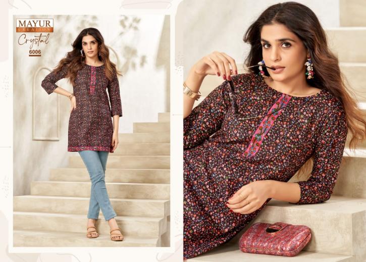 mayur creation crystal vol 6 poplin fully stitch plus size short kurtis 