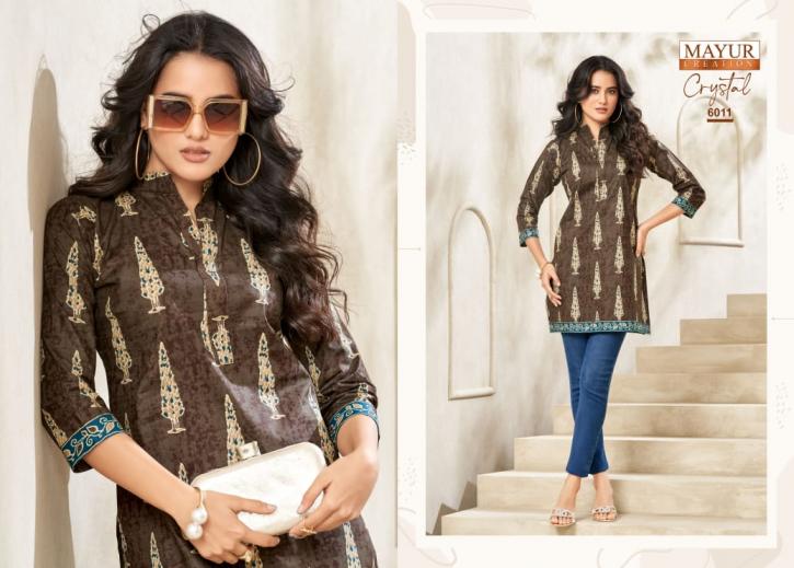 mayur creation crystal vol 6 poplin fully stitch plus size short kurtis 