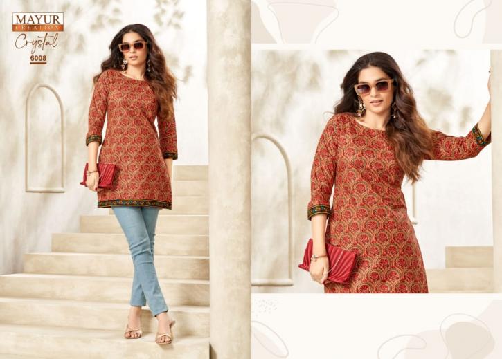 mayur creation crystal vol 6 poplin fully stitch plus size short kurtis 