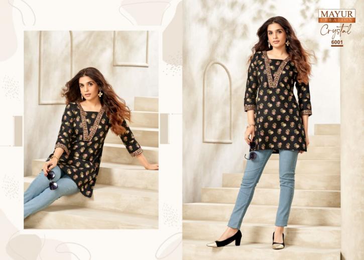mayur creation crystal vol 6 poplin fully stitch plus size short kurtis 