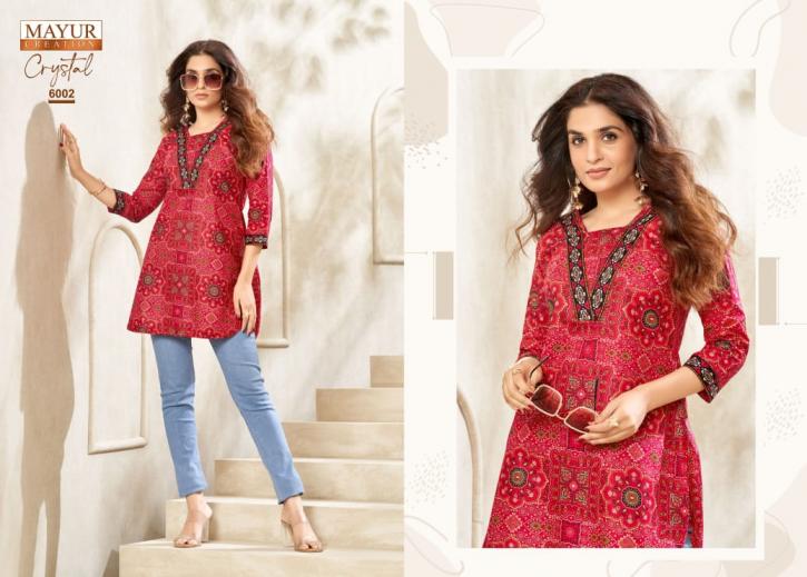 mayur creation crystal vol 6 poplin fully stitch plus size short kurtis 