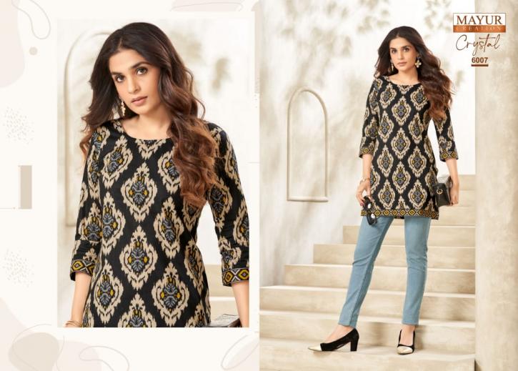 mayur creation crystal vol 6 poplin fully stitch plus size short kurtis 