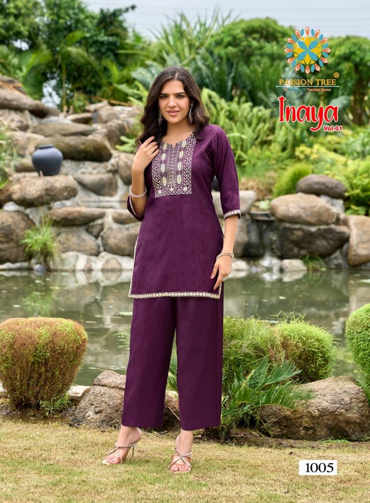 passion tree inaya vol 1 viscose silk fully stitch big size unique co-ord set for girls 