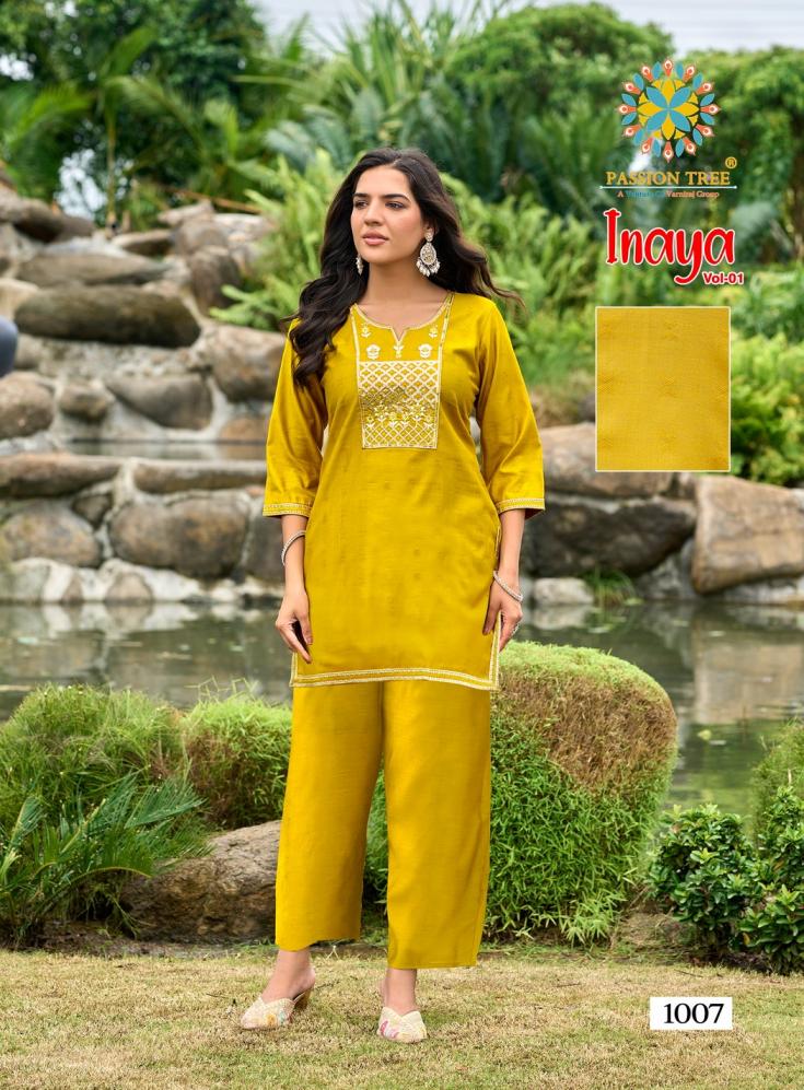 passion tree inaya vol 1 viscose silk fully stitch big size unique co-ord set for girls 