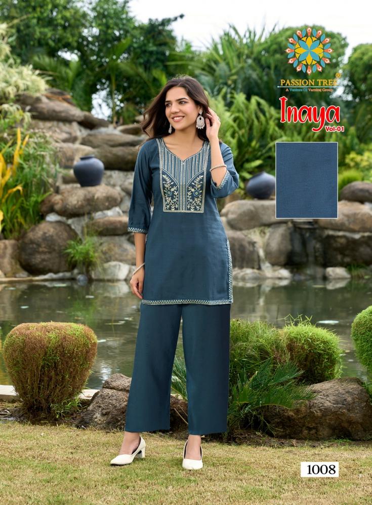 passion tree inaya vol 1 viscose silk fully stitch big size unique co-ord set for girls 