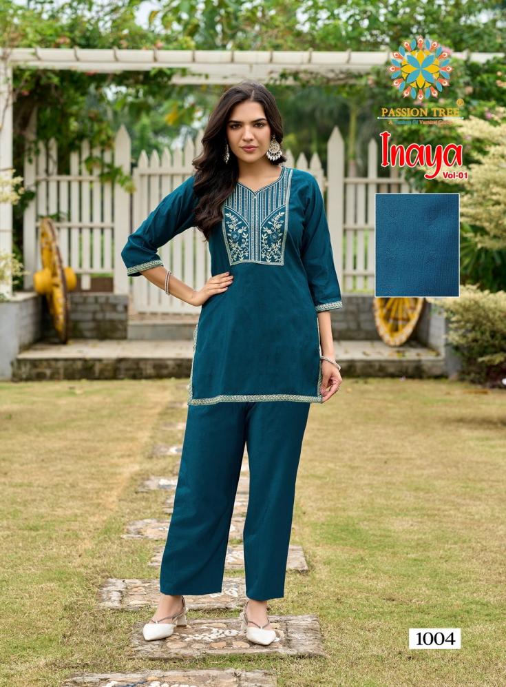 passion tree inaya vol 1 viscose silk fully stitch big size unique co-ord set for girls 