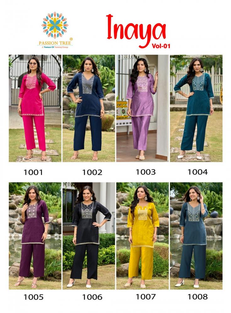 passion tree inaya vol 1 viscose silk fully stitch big size unique co-ord set for girls 
