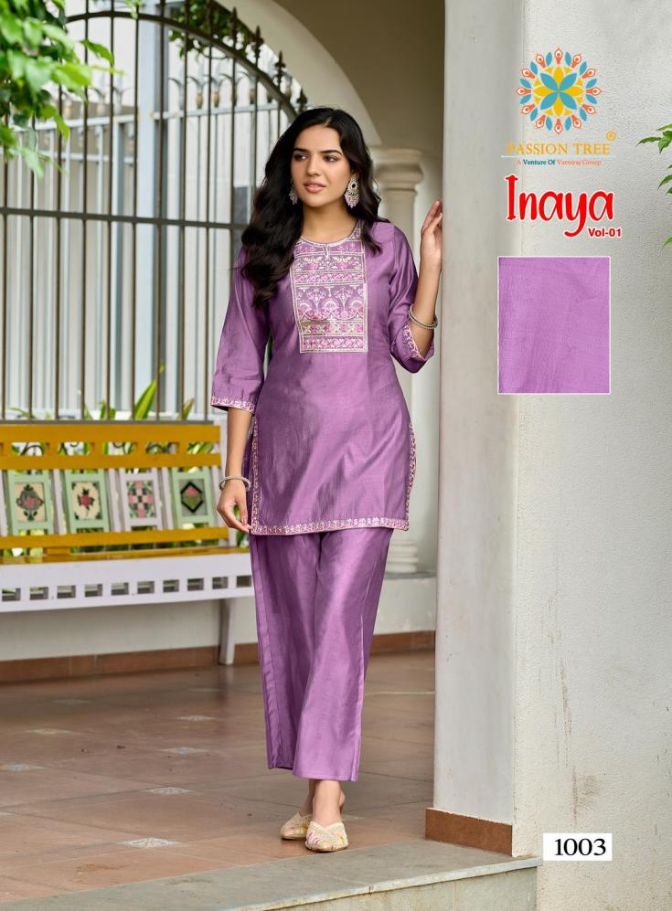 passion tree inaya vol 1 viscose silk fully stitch big size unique co-ord set for girls 