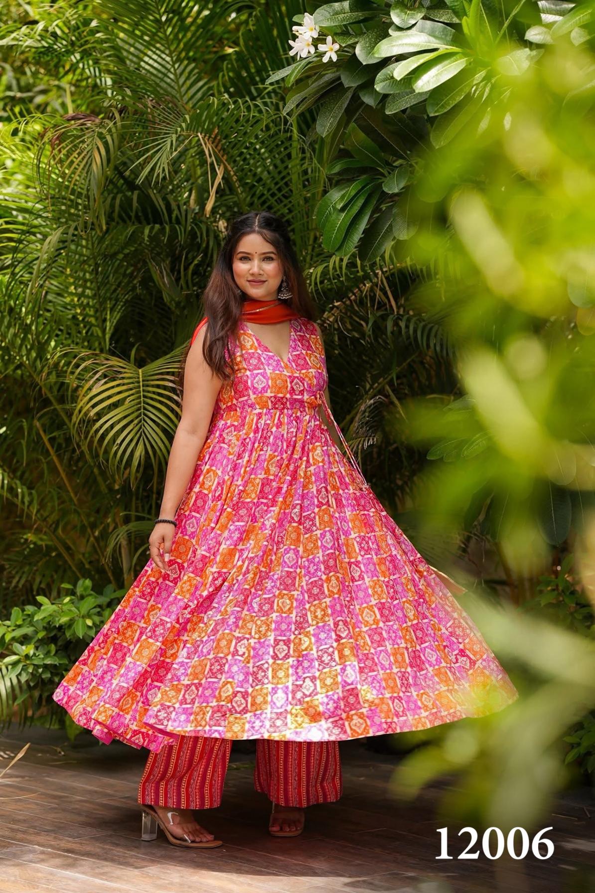 clora vol 12 readymade muslin beautiful printed plus size gown style dress