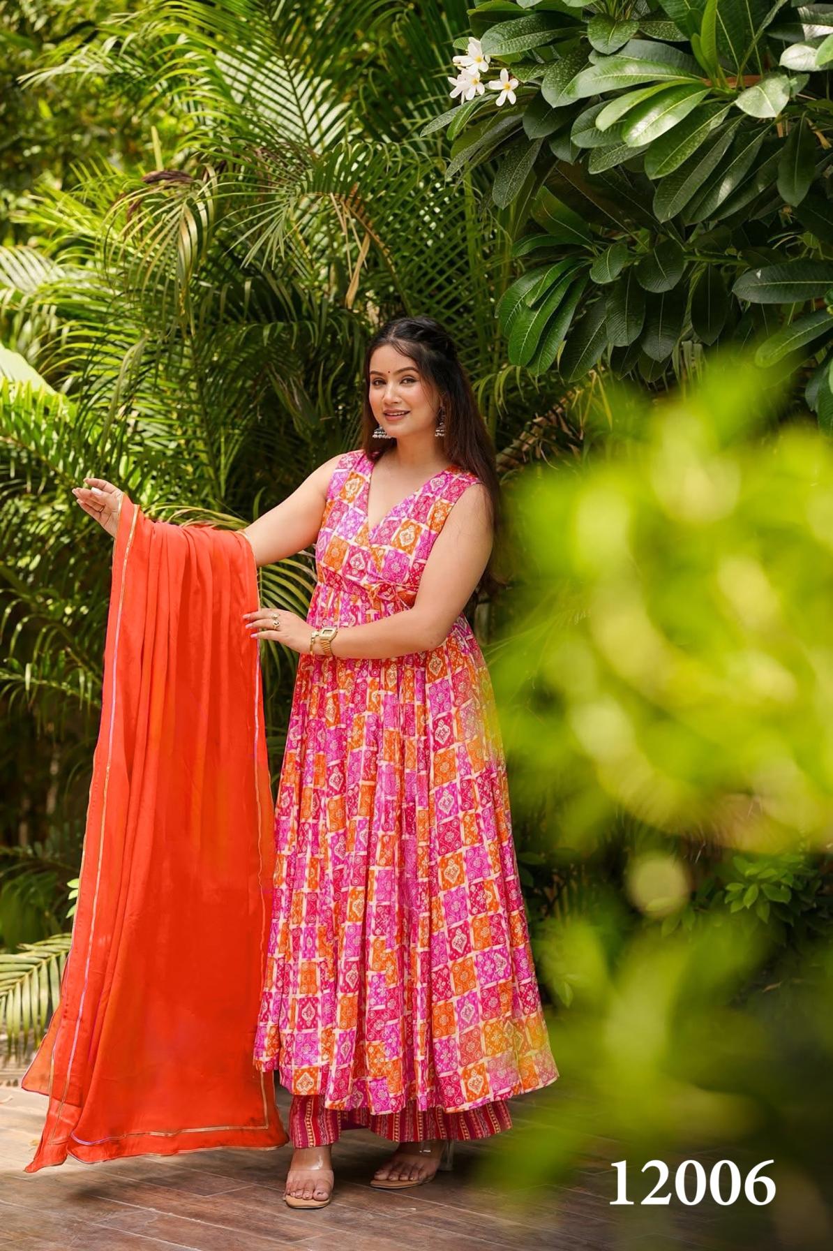 clora vol 12 readymade muslin beautiful printed plus size gown style dress