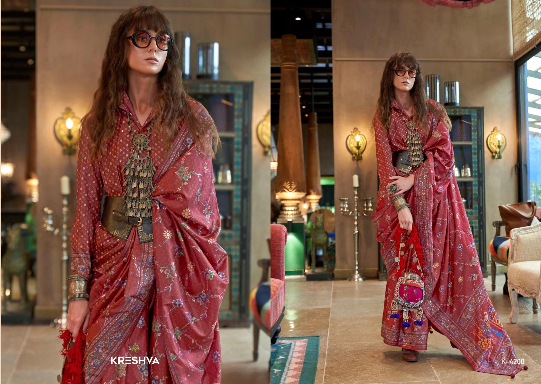 kreshva sensation silk 4197-4202 shop trendy sarees online at affordable prices