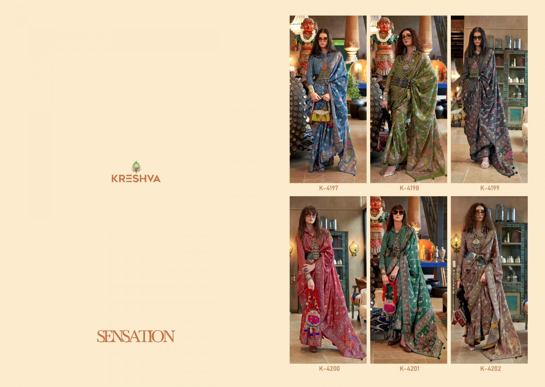 kreshva sensation silk 4197-4202 shop trendy sarees online at affordable prices