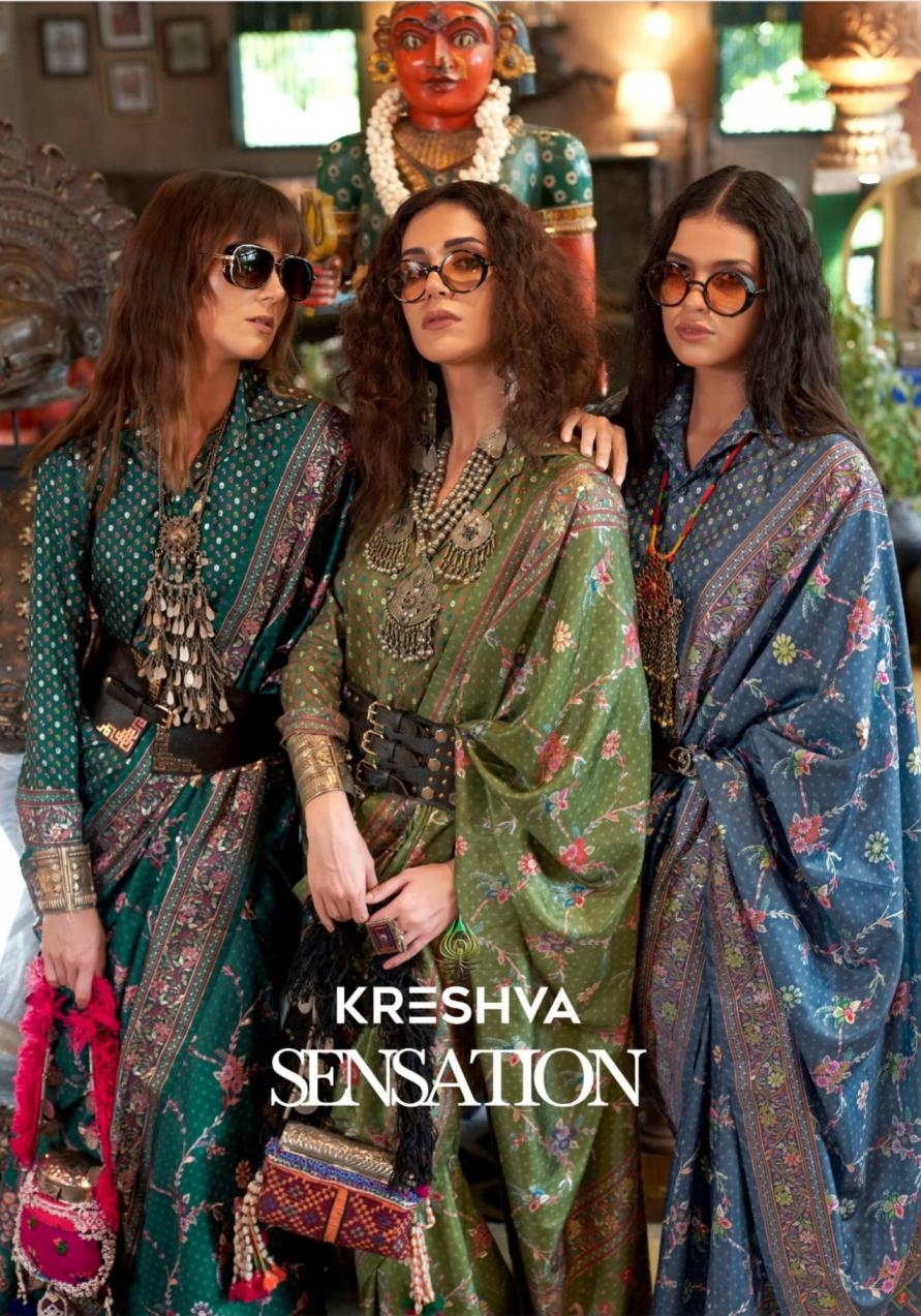 kreshva sensation silk 4197-4202 shop trendy sarees online at affordable prices