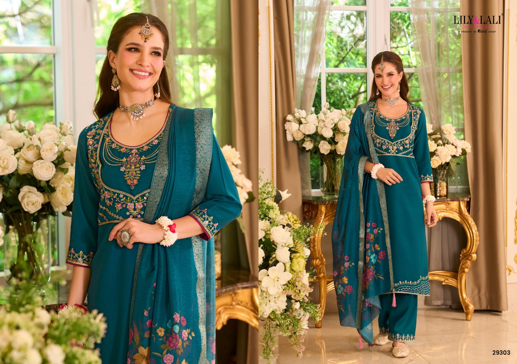 phulkari by lily & lali viscose silk shop glamorous styles full stitch 3pcs dress