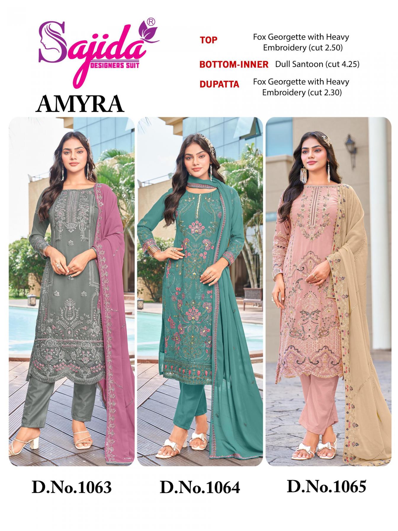 sajida designer amyra vol 1 fox georgette pakistani suits online shopping 