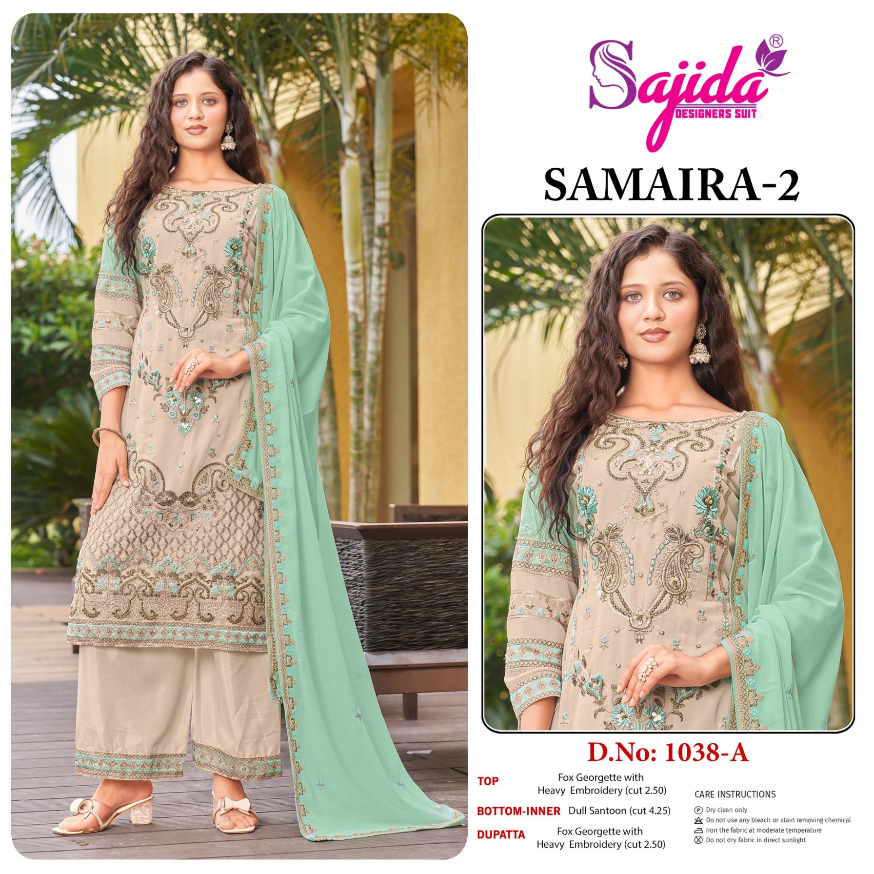 samaira vol 2 by sajida designer 1038 readymade georgette big size pakistani suits 