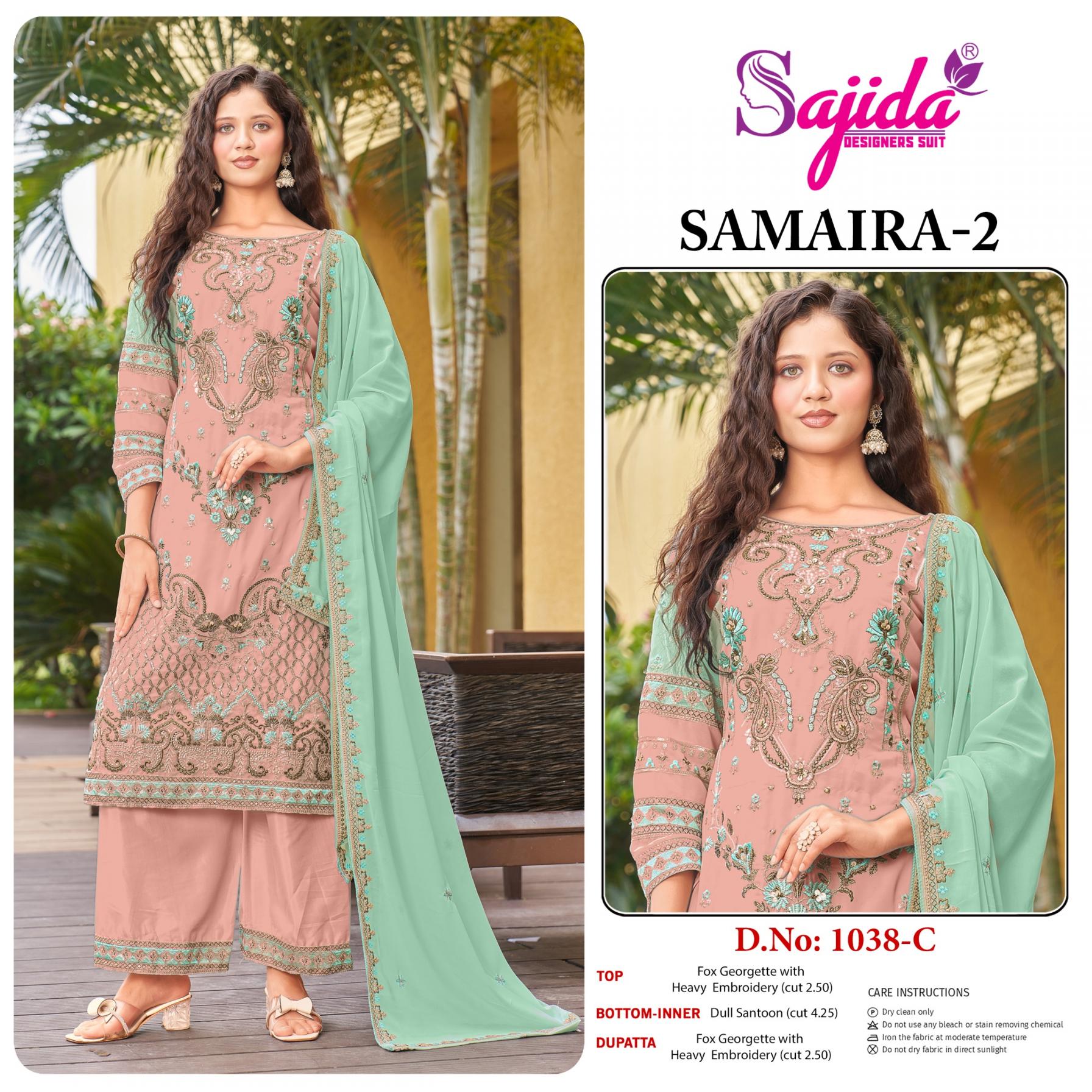 samaira vol 2 by sajida designer 1038 readymade georgette big size pakistani suits 