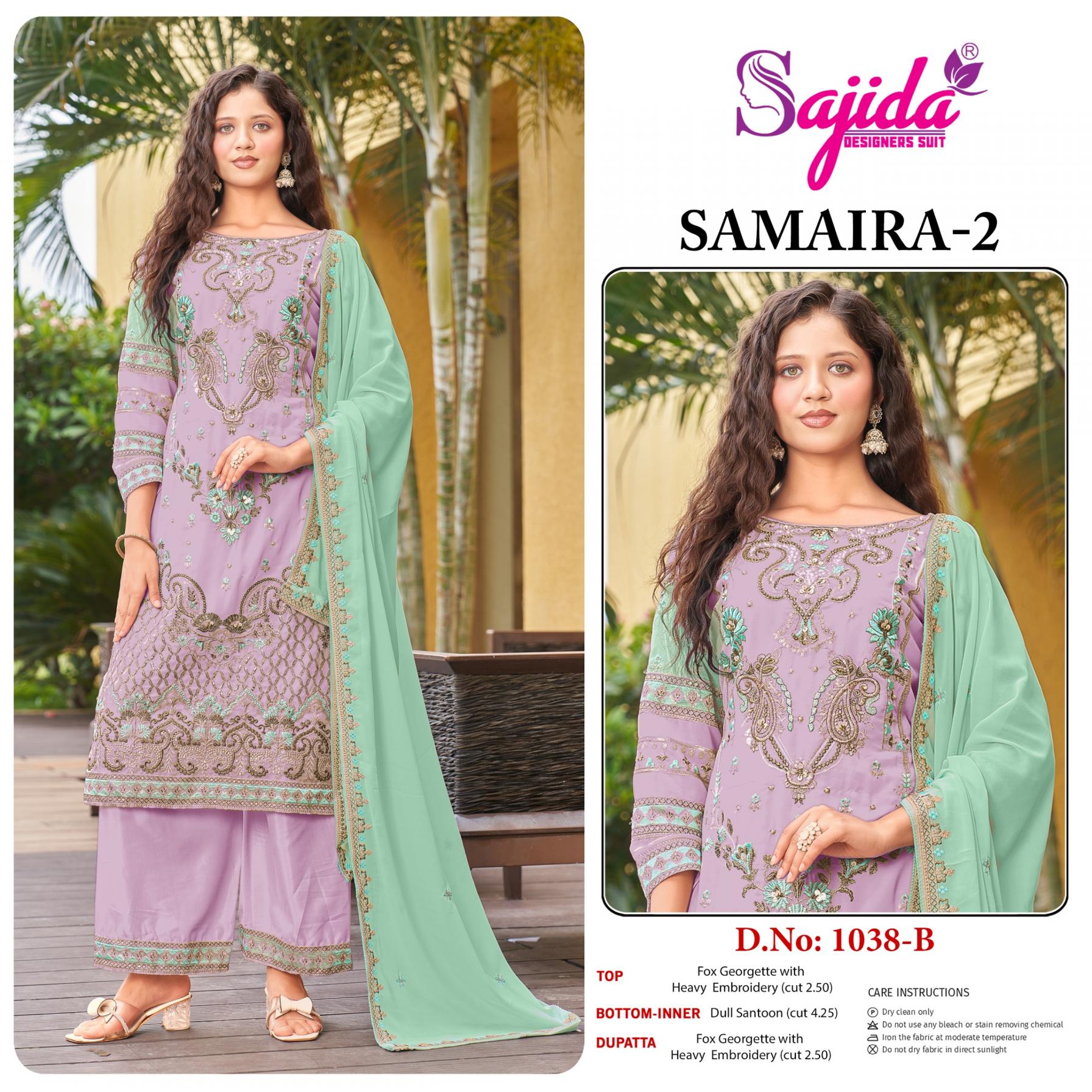 samaira vol 2 by sajida designer 1038 readymade georgette big size pakistani suits 