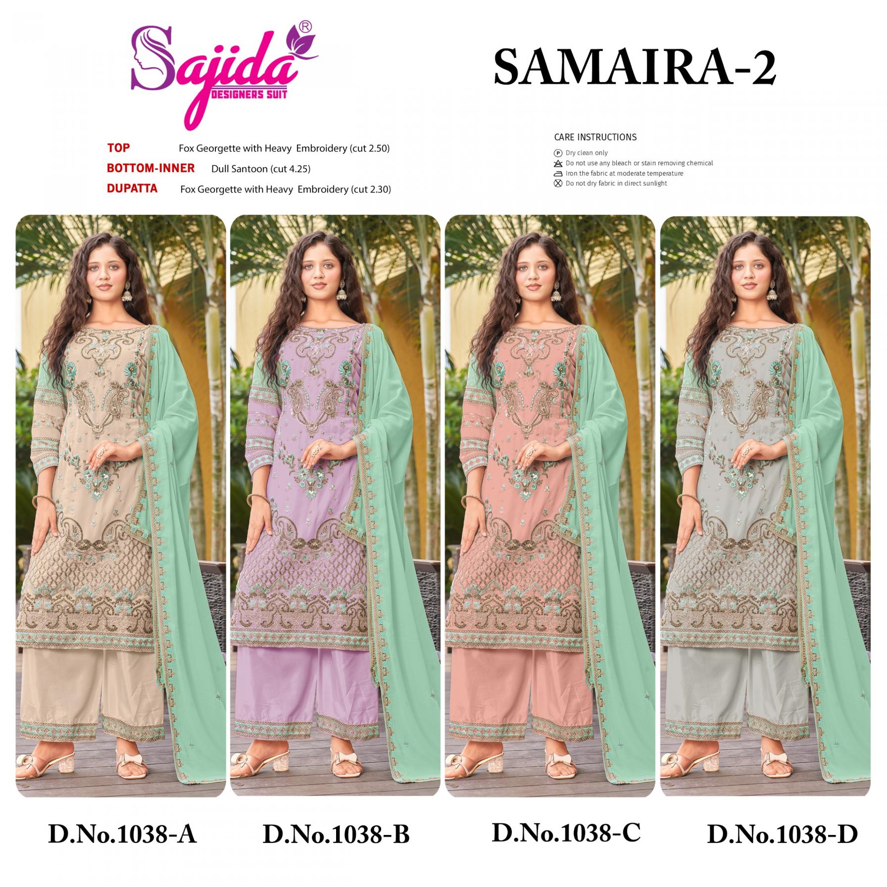 samaira vol 2 by sajida designer 1038 readymade georgette big size pakistani suits 