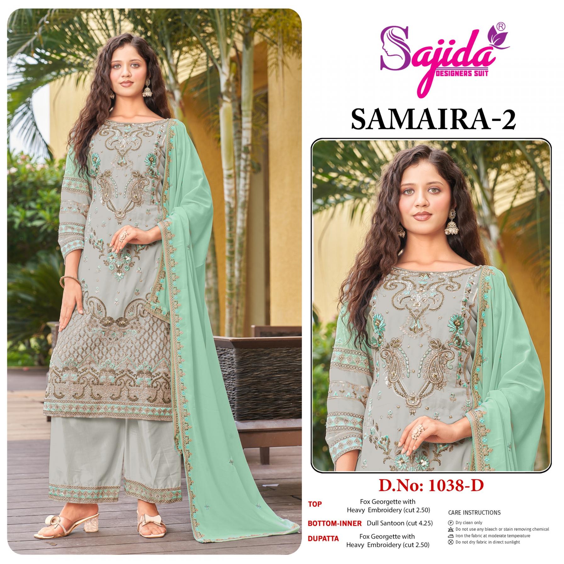 samaira vol 2 by sajida designer 1038 readymade georgette big size pakistani suits 
