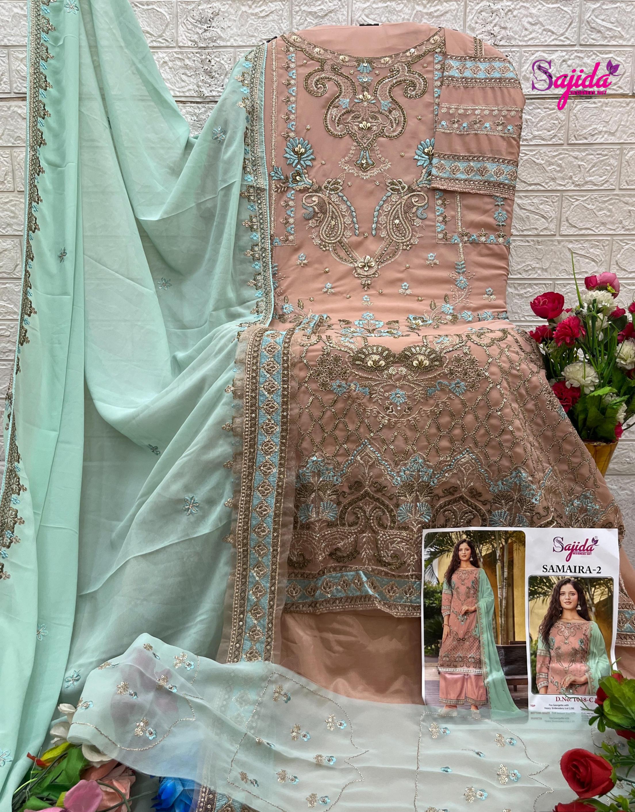 samaira vol 2 by sajida designer 1038 readymade georgette big size pakistani suits 