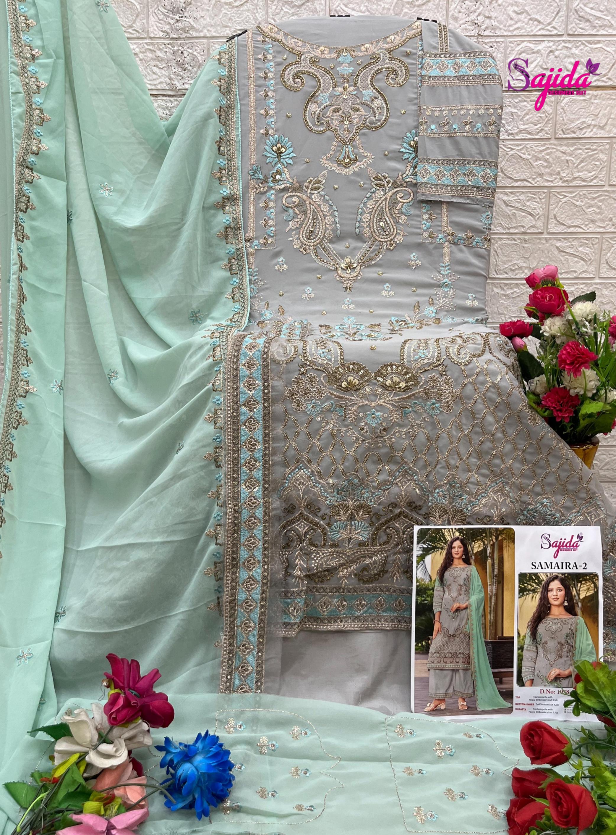 samaira vol 2 by sajida designer 1038 readymade georgette big size pakistani suits 