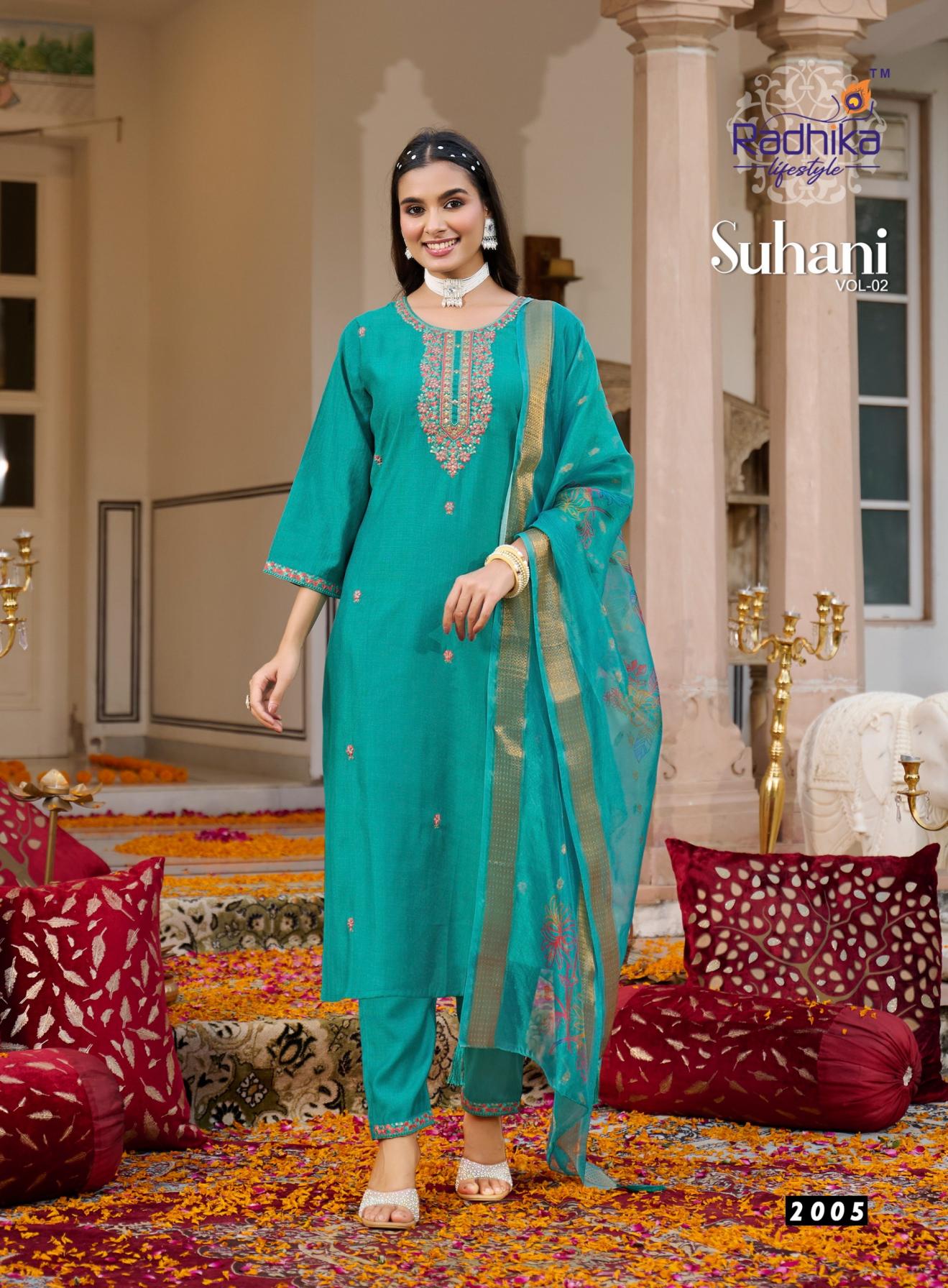 suhani vol 2 by radhika lifestyle amazing vertican silk full stitch plus size suit for womens 