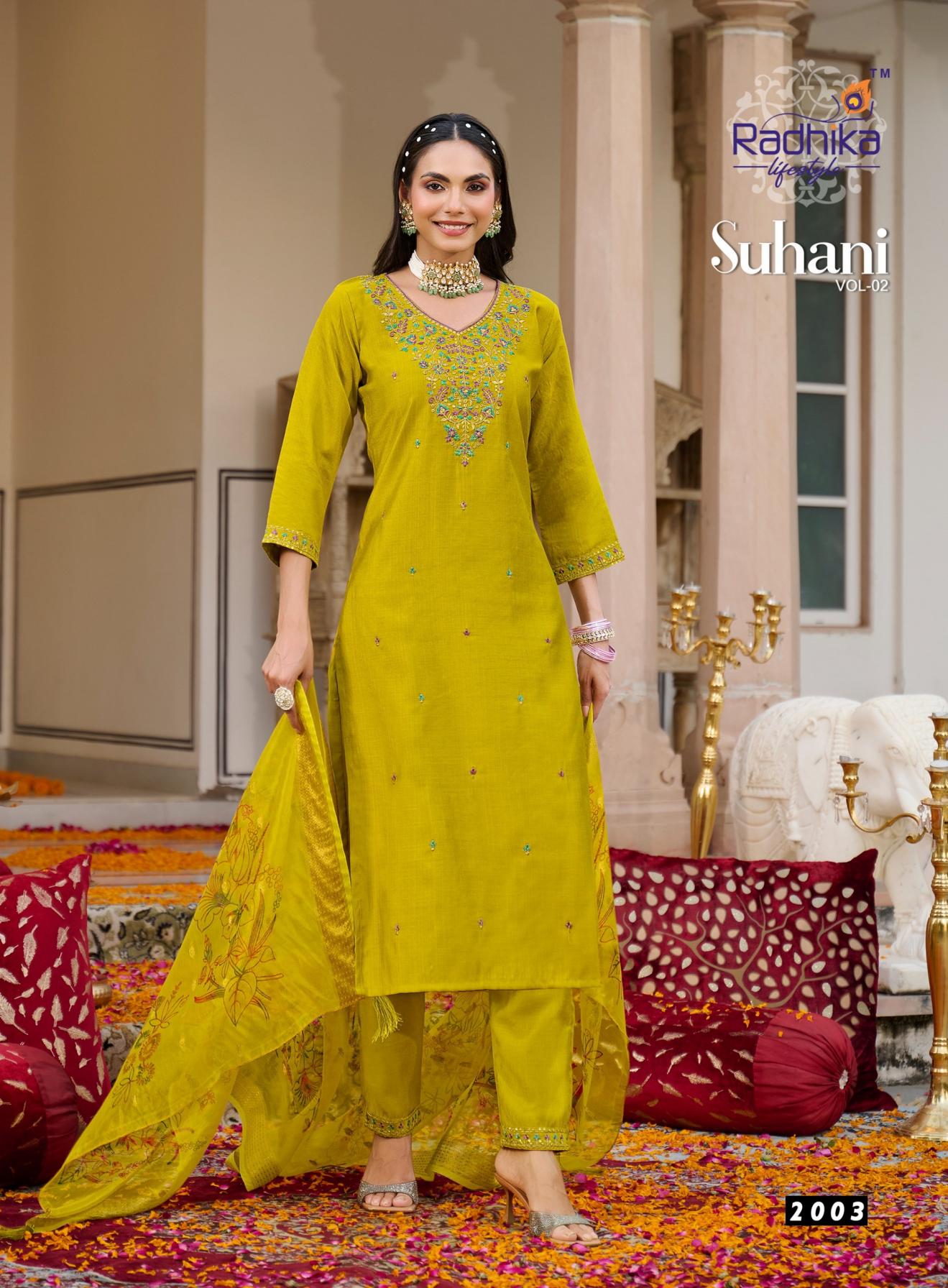 suhani vol 2 by radhika lifestyle amazing vertican silk full stitch plus size suit for womens 