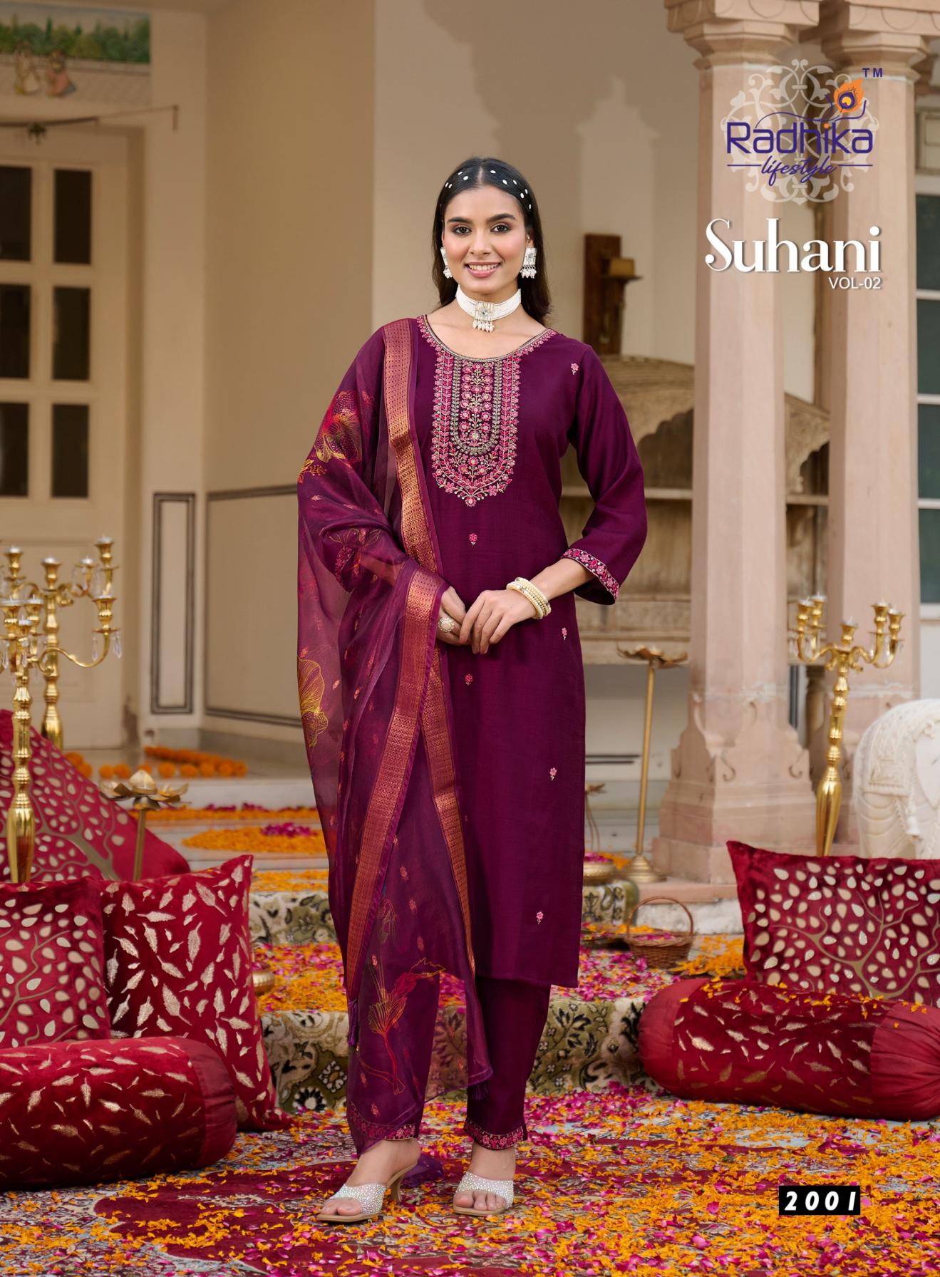 suhani vol 2 by radhika lifestyle amazing vertican silk full stitch plus size suit for womens 