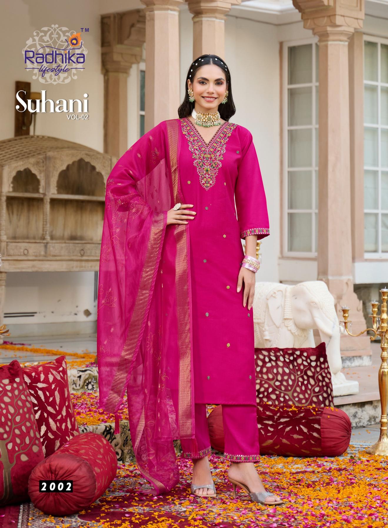suhani vol 2 by radhika lifestyle amazing vertican silk full stitch plus size suit for womens 
