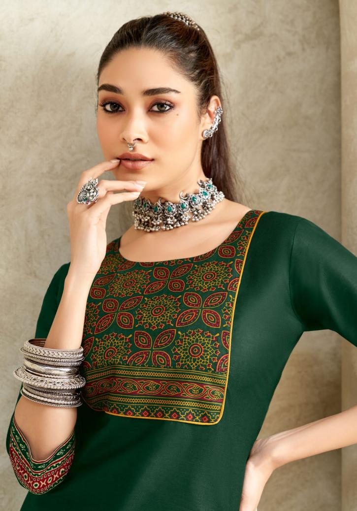 vastra vol 2 by mayur creation poplin cotton ajarakh print full stitch big size tops for girls 