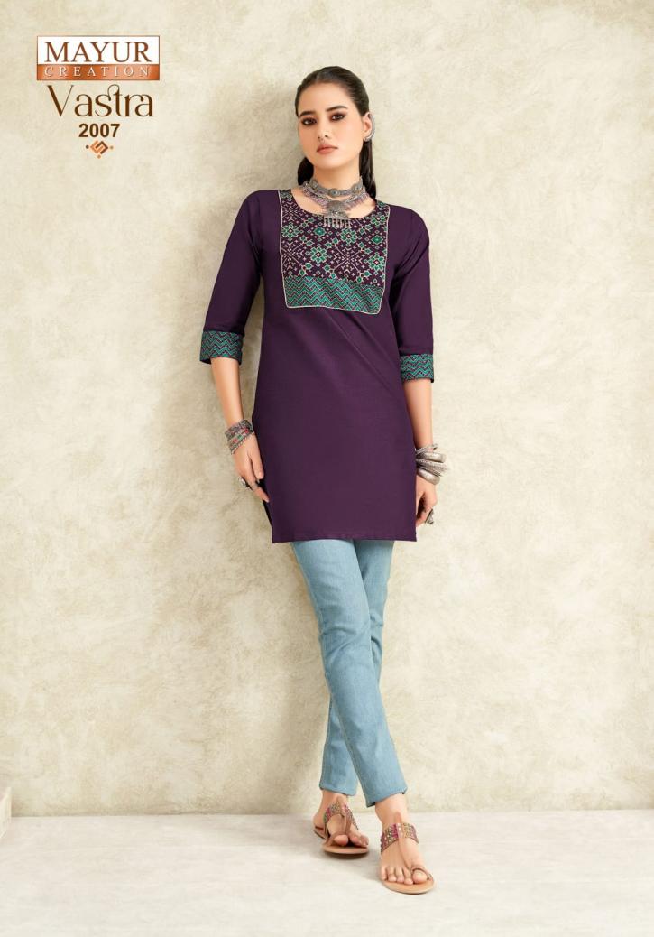 vastra vol 2 by mayur creation poplin cotton ajarakh print full stitch big size tops for girls 