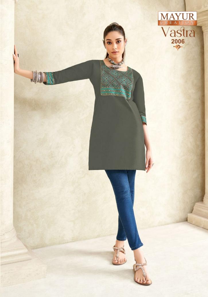 vastra vol 2 by mayur creation poplin cotton ajarakh print full stitch big size tops for girls 