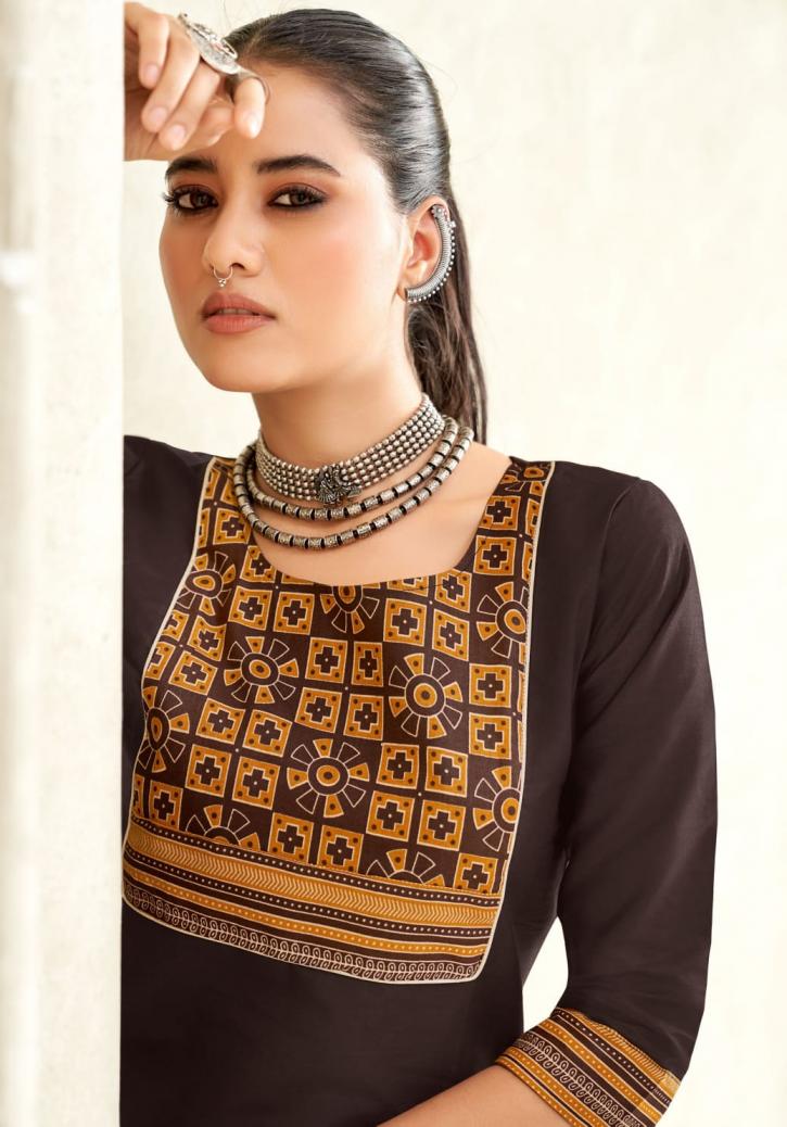 vastra vol 2 by mayur creation poplin cotton ajarakh print full stitch big size tops for girls 