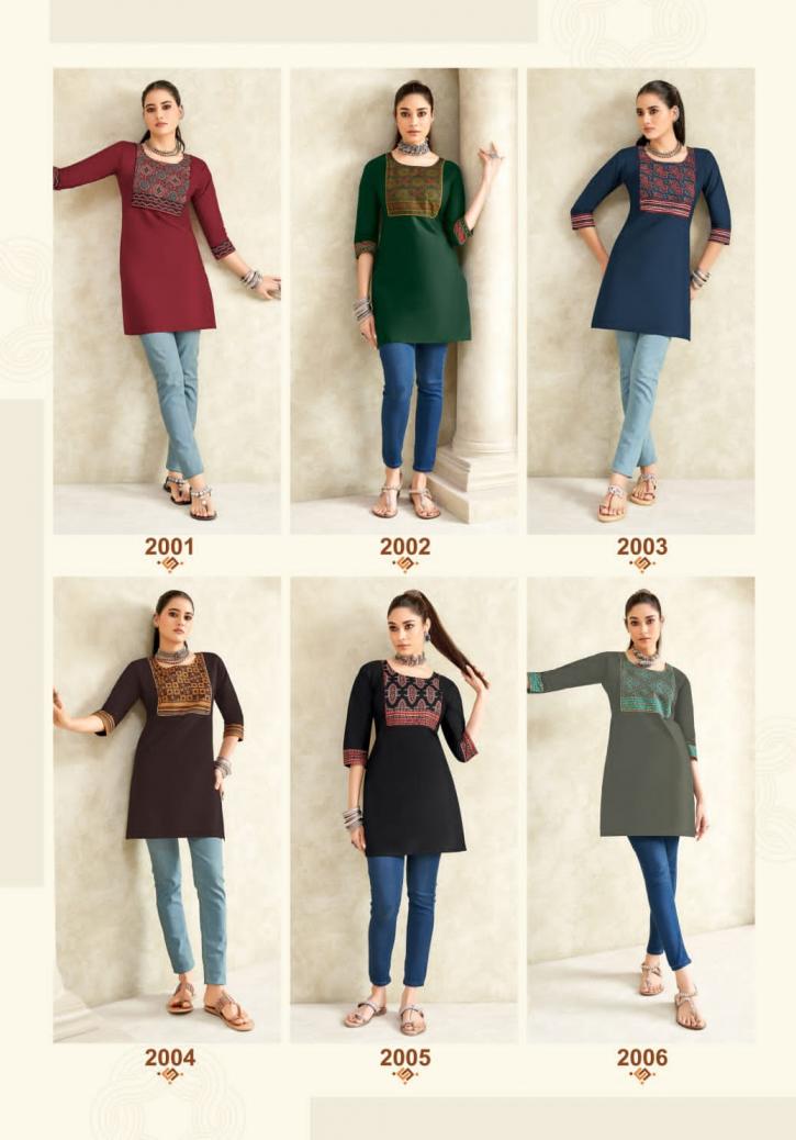 vastra vol 2 by mayur creation poplin cotton ajarakh print full stitch big size tops for girls 