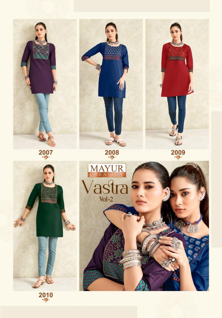 vastra vol 2 by mayur creation poplin cotton ajarakh print full stitch big size tops for girls 