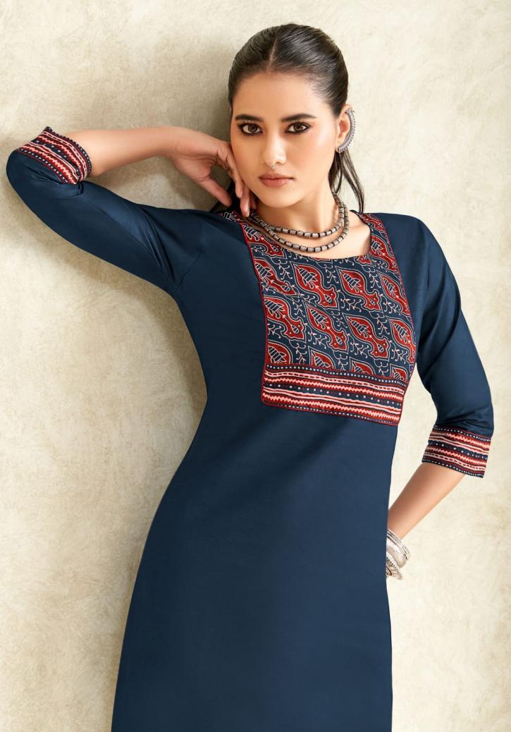 vastra vol 2 by mayur creation poplin cotton ajarakh print full stitch big size tops for girls 