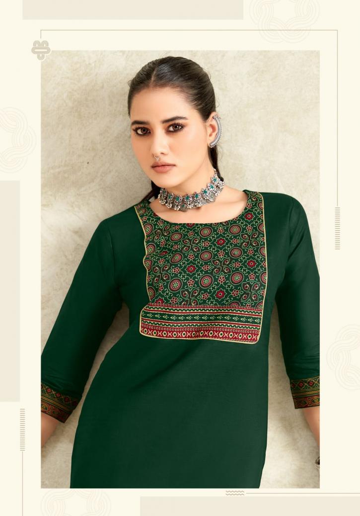 vastra vol 2 by mayur creation poplin cotton ajarakh print full stitch big size tops for girls 