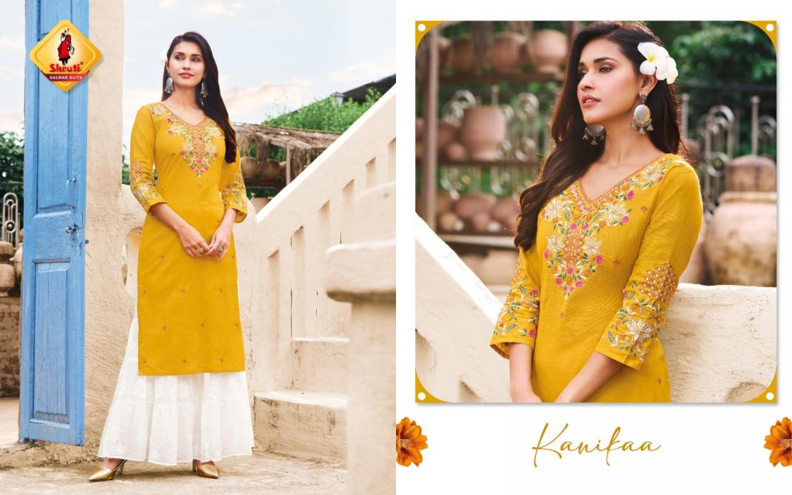 kkashish vol 36 by shruti suit linen fully stitch unique big size long kurti for girls 