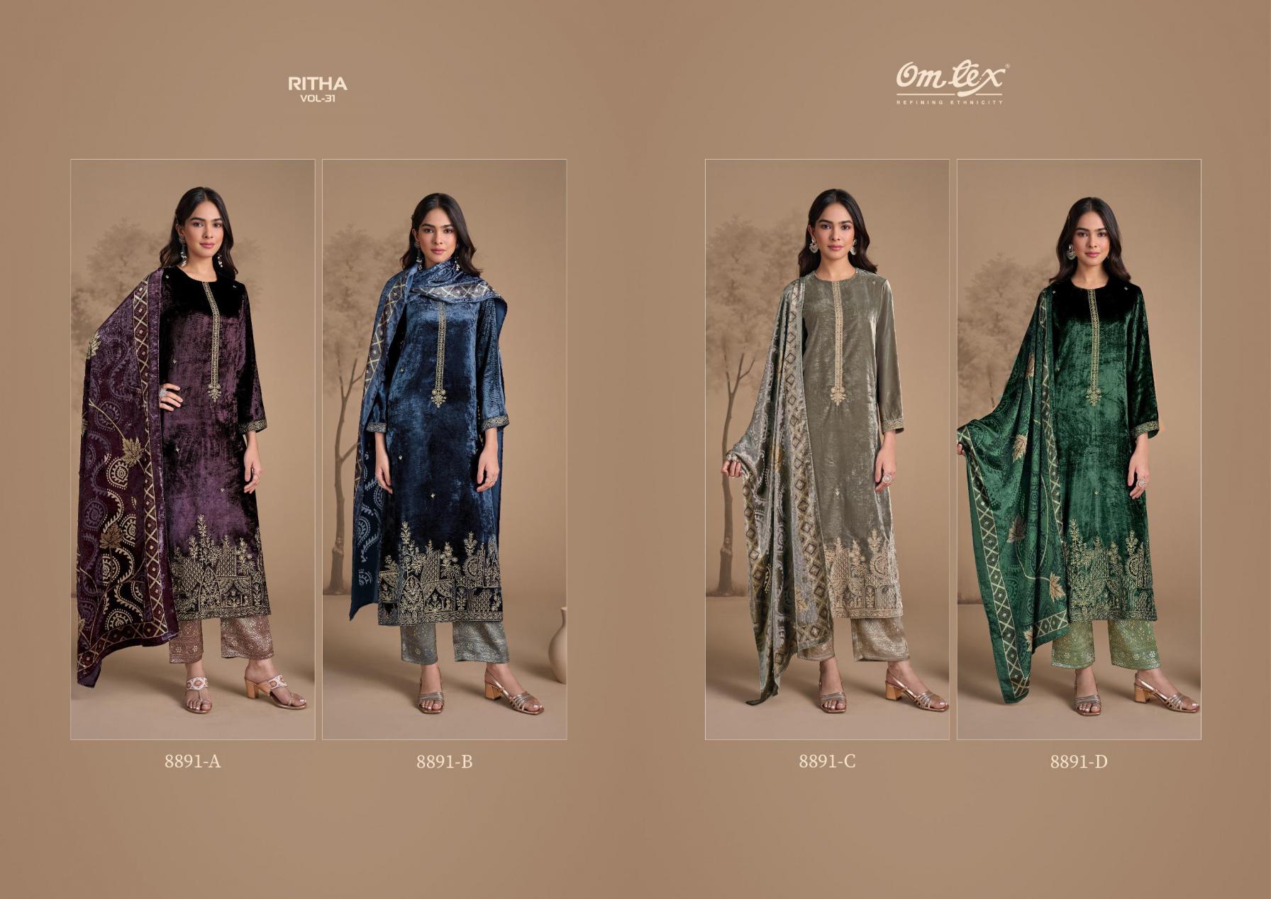 omtex ritha vol 31 viscose velvet readymade unique big size suit for womens  