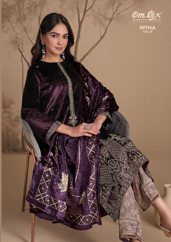 omtex ritha vol 31 viscose velvet readymade unique big size suit for womens  