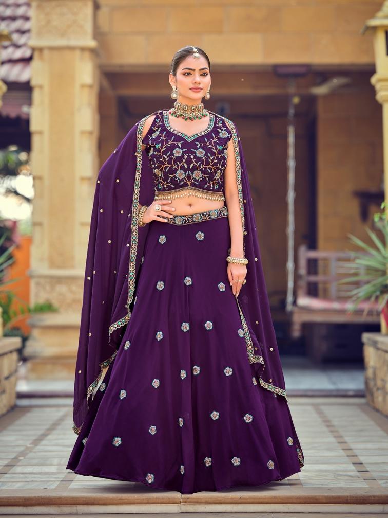 PR 9STAR FASHION RASHA VOL-1  GEORGETTE WITH EMBRODERY WORK AND BEADS WORK DESIGNER LEHENGA CHOLI 