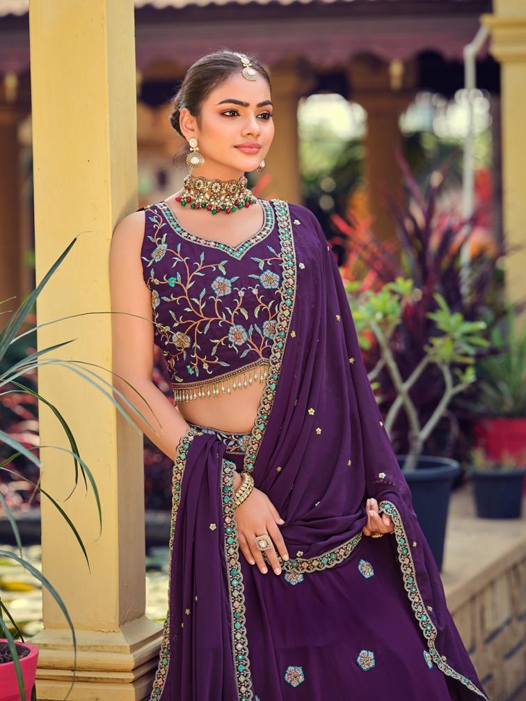 PR 9STAR FASHION RASHA VOL-1  GEORGETTE WITH EMBRODERY WORK AND BEADS WORK DESIGNER LEHENGA CHOLI 