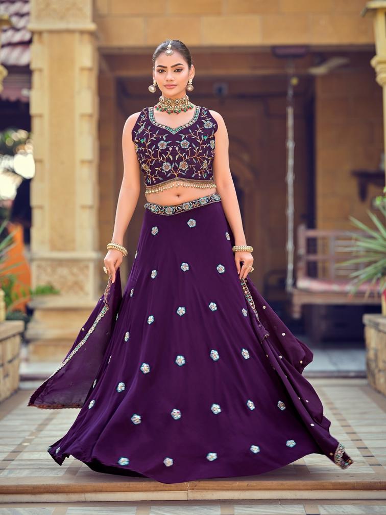 PR 9STAR FASHION RASHA VOL-1  GEORGETTE WITH EMBRODERY WORK AND BEADS WORK DESIGNER LEHENGA CHOLI 