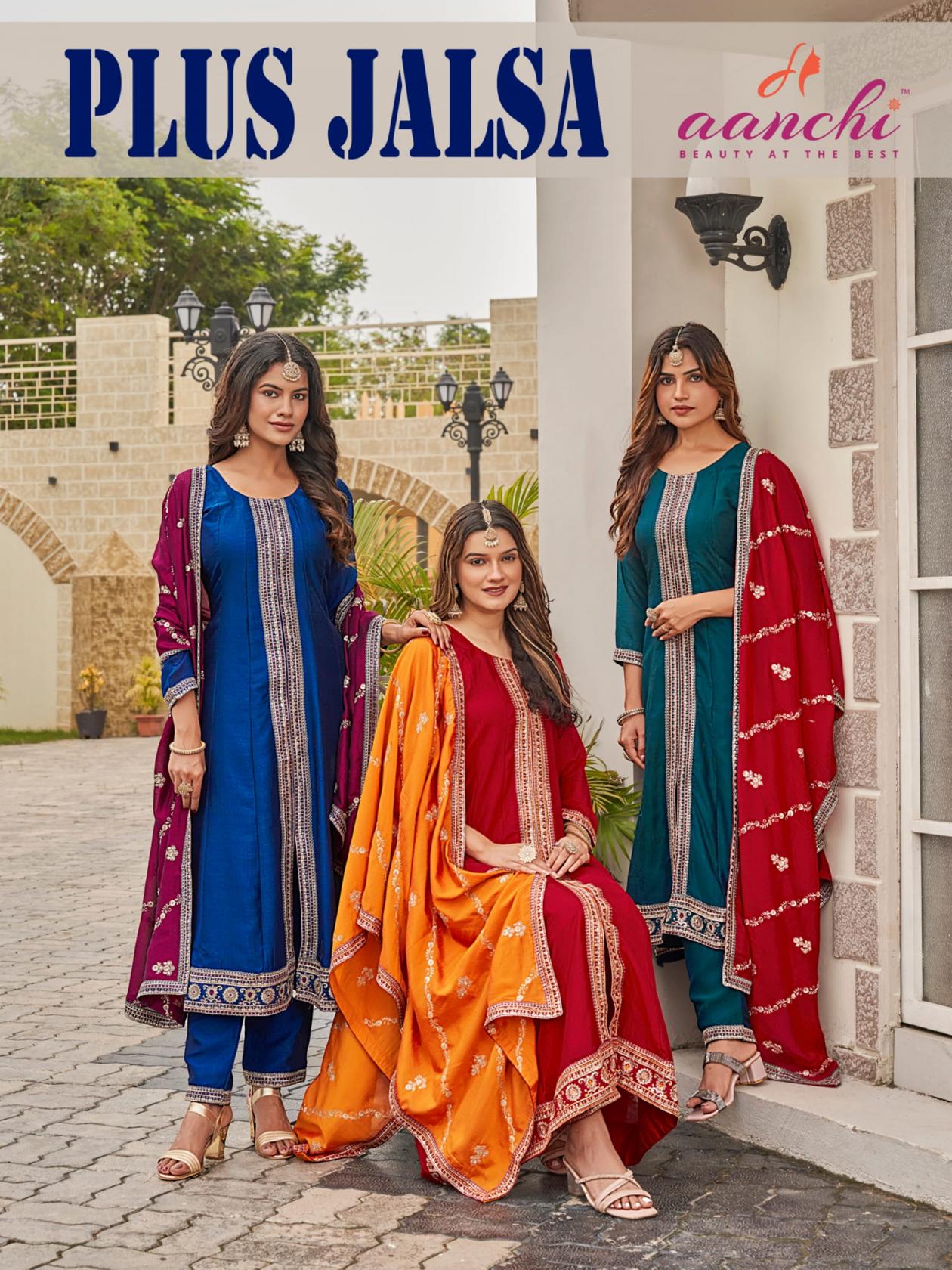 aanchi plus jalsa vichitra silk readymade unique big size combo suit for womens 