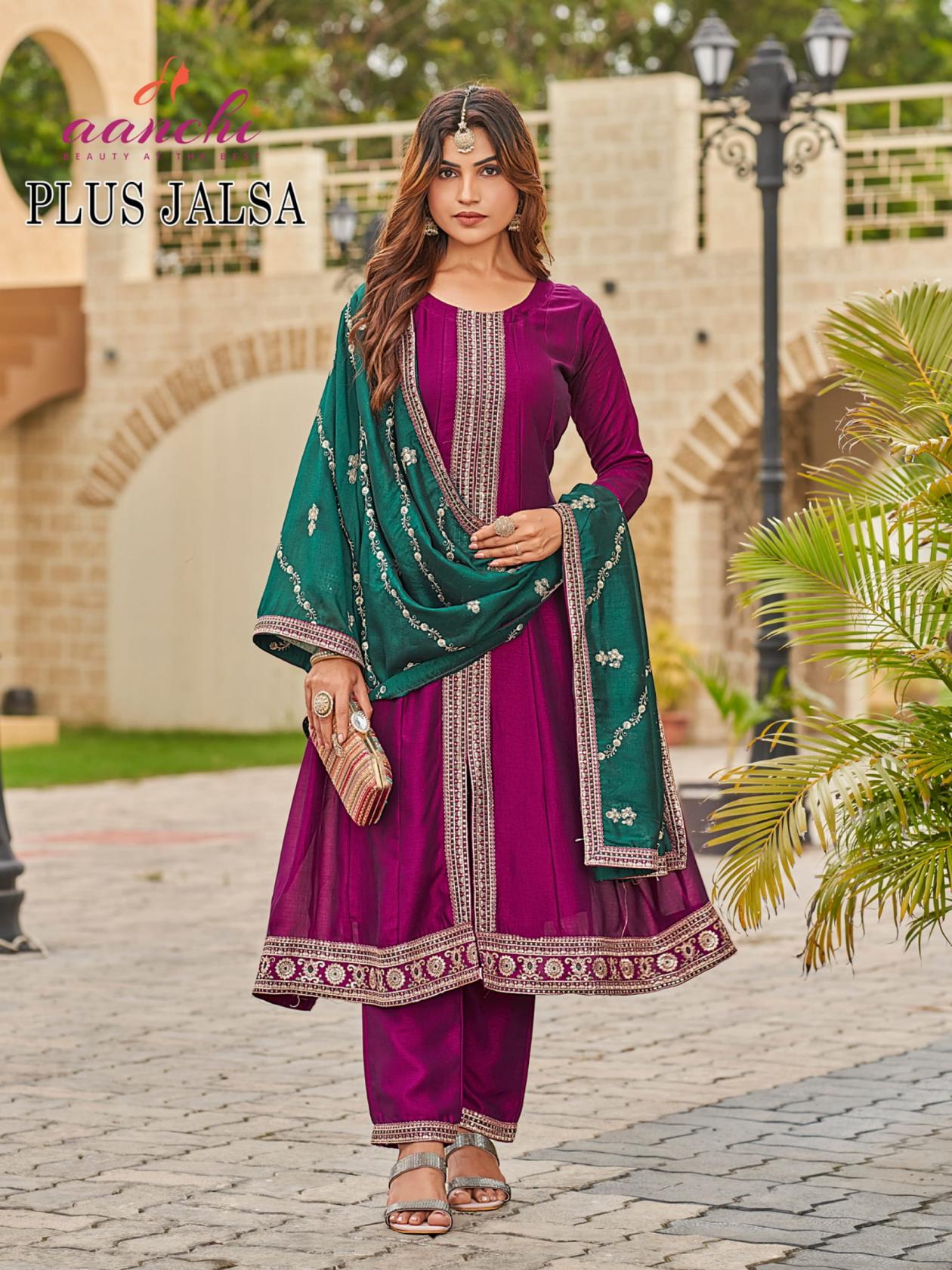 aanchi plus jalsa vichitra silk readymade unique big size combo suit for womens 